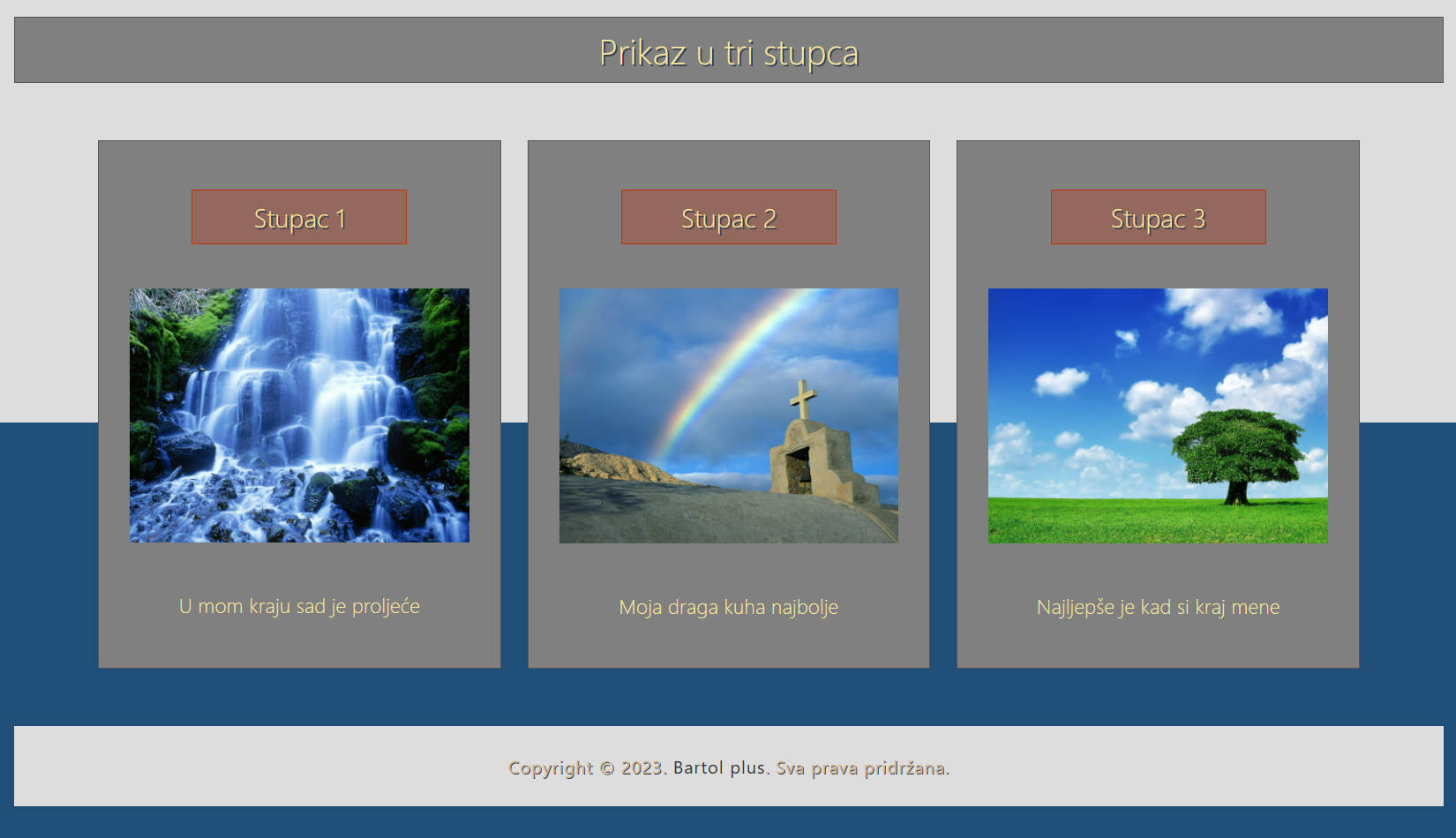 Css prikaz u tri stupca - vježba 2.3
