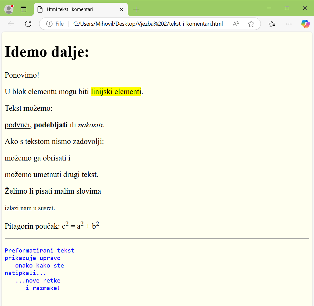 Html tekst i komentari : HTML vježba 2.2 : Bartol plus